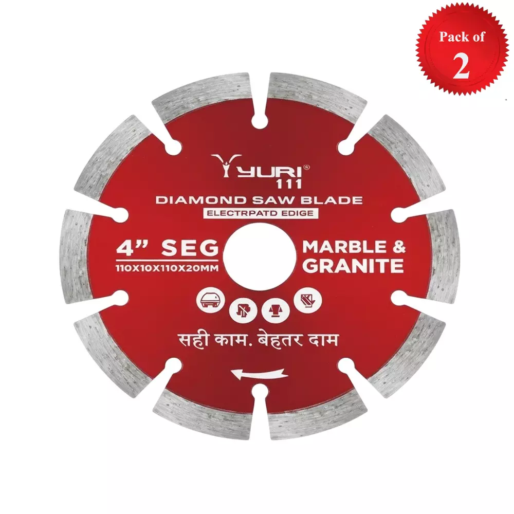 Yuri 111 Segment Marble Cutting Blade Diameter 4 inch (110 mm) x 20 mm Bore Size for Marble and Granite (Pack of 2)