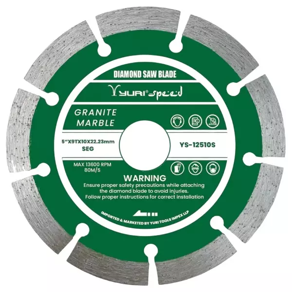 Yuri Speed Segment Marble Cutting Blade Diameter 5 inch (125 mm) x 22.23 mm Bore Size x 9 Teeth, YS-12510S (Pack of 2)