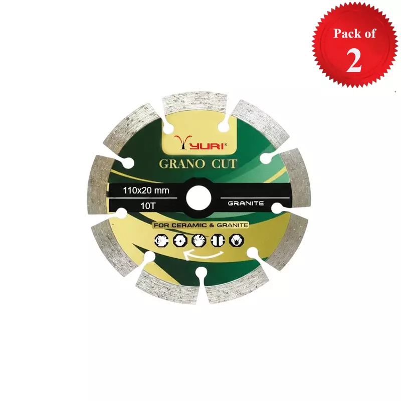 Yuri Grano-Cut Segment Marble Cutting Blade Diameter 4 inch (110 mm) x 20 mm Bore Size x 10 Teeth (Pack of 2)