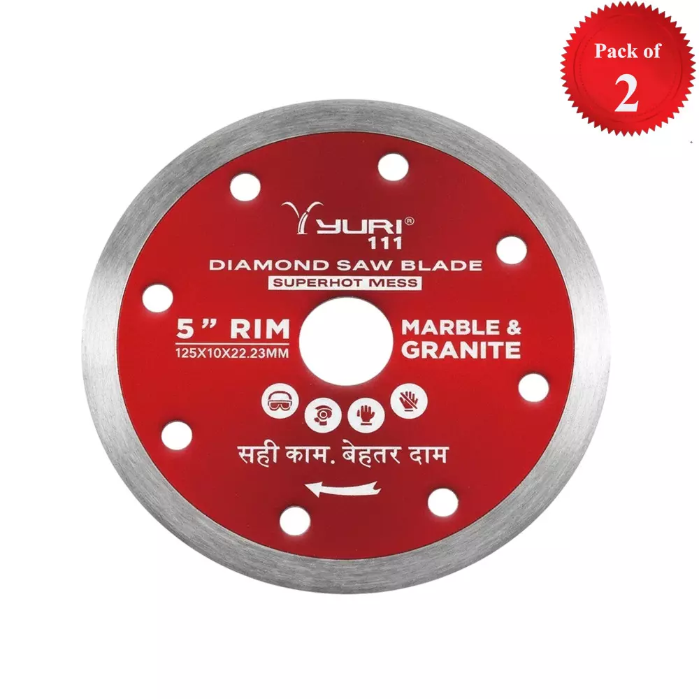 Yuri 111 Rim Marble Cutting Blade Diameter 5 inch (125 mm) x 22.23 mm Bore Size for Marble and Granite (Pack of 2)