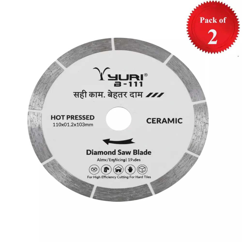 Yuri B-111 Segment Ceramic Marble Cutting Blade U Slot, Diameter 4 inch (110 mm) x 20 mm Bore Size x 9 Teeth (Pack of 2)