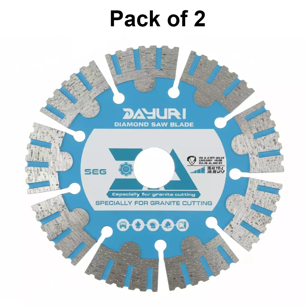 Dayuri Segment Marble Cutting Blade 5 inch (125 mm) Diameter x 15 mm Bore Size x 9 Teeth, DAG-500 (Pack of 2)