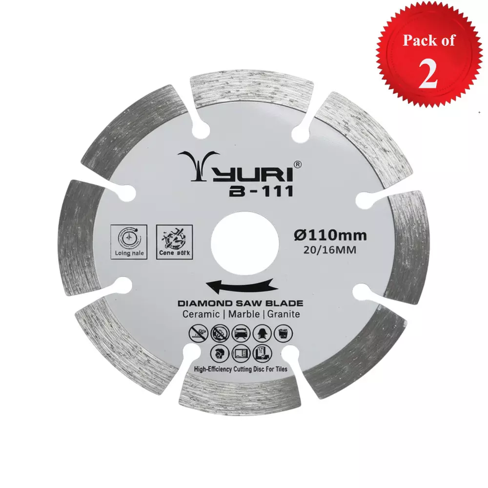 Yuri B-111 Segment Marble Cutting Blade Diameter 4 inch (110 mm) x 20 mm Bore Size for Marble and Granite (Pack of 2)