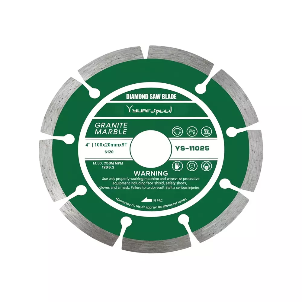 Yuri Speed Segment Marble Cutting Blade Diameter 4 inch (100 mm) x 20 mm Bore Size x 9 Teeth, YS-1108S (Pack of 5)