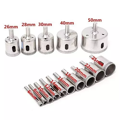 ATOZSHOP11 Diamond Coated Drill Bit Set 6–50 mm for ‎Ceramic, Glass, Rock (Set of 15 Pcs)