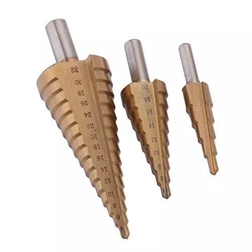 Generic Step Drill Bit Tool Set Titanium HSS Steel 4-12 mm/20 mm/32 mm (Pack of 3 Pcs)