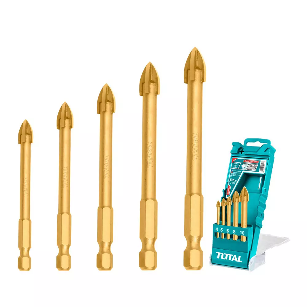 Total Glass Drill Bits 4, 5, 6, 8, 10 mm Titanium Finishing, TACSD7256 (Set of 5 Pcs)