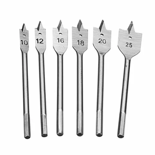 DY Tools Flat Spade Drill Bit Kit 6 Pcs Alloy Steel 10, 12, 16, 18, 20, 25 mm Size 2-Flute