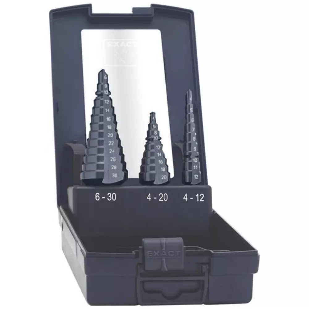 EXACT 3-Piece Step Drill Bit Set for Metal 30 mm Max 4 mm Min HSS Bits, 4450070