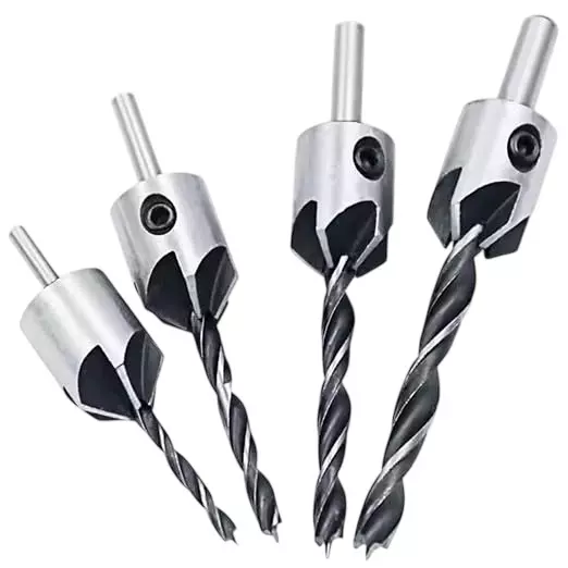 NUHARK 3-6 mm HSS Countersink Drill Set Round Shank 5 Flutes for Woodworking, 056 (Set of 4)