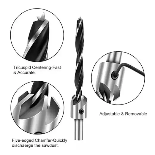 nuhark-3-6-mm-hss-countersink-drill-set-round-shank-5-flutes-for-woodworking-056-set-of-4