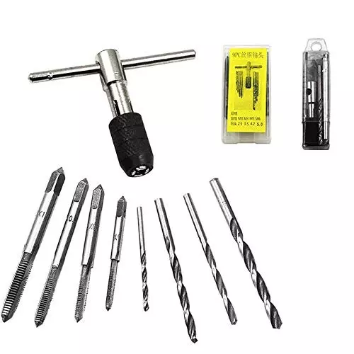 Generic Tap Wrench Tapping Set Combination Tap Drill Bit Wrench M3-M6 High Speed Steel (Pack of 9 Pcs)
