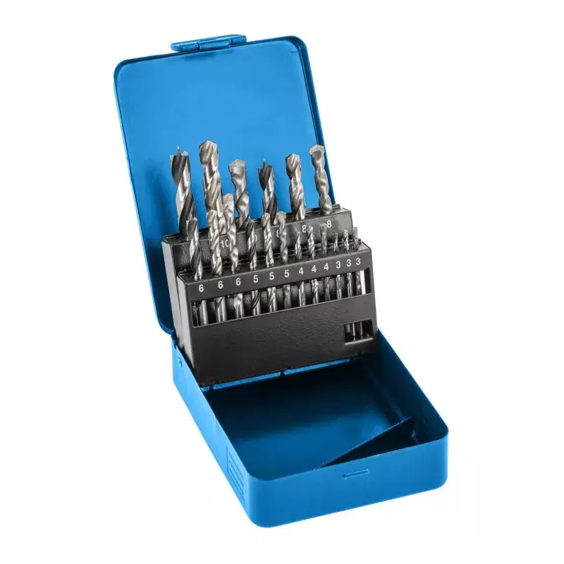 Hogert Technik 18 Pcs HSS Drill Bit Set with Cylindrical Shank for Professional Use in Construction and Industrial Sector, HT6D379