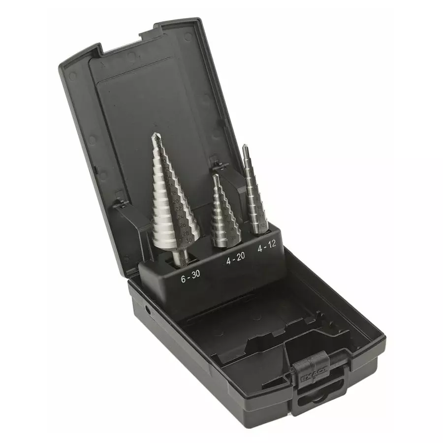 EXACT 3-Piece Step Drill Bit Set for Metal 30 mm Max 4 mm Min HSS Bits, 5332