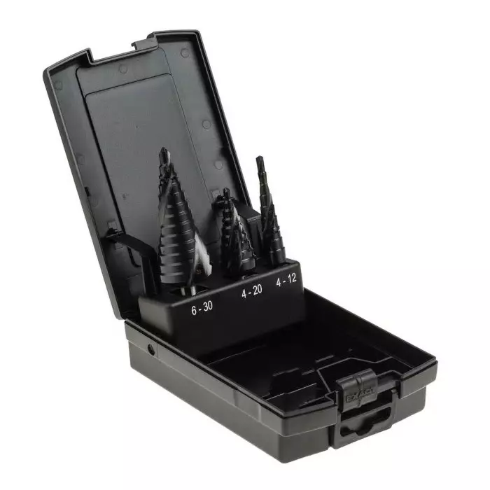 EXACT 3-Piece Step Drill Bit Set for Metal 30 mm Max 4 mm Min HSS Bits, 7024