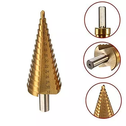 Generic 3X HSS Drill Bit Steel Large Step Cone Hole Cutter Titanium Set 4-12/20/32 mm (Pack of 4 Pcs)