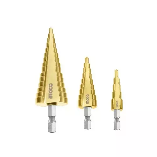 Ingco 3 Pcs Step Drill Set HSS 4341 Steel Body for Metal Drilling and Reaming, AKSDS80402