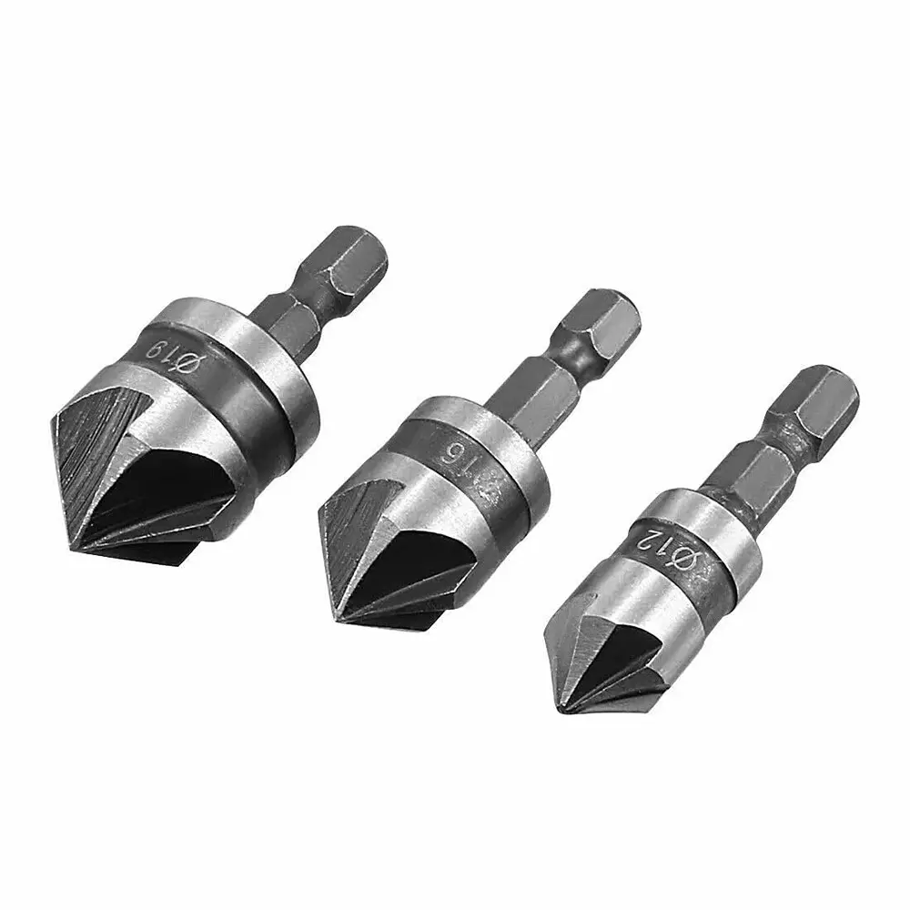 DY TOOLS Countersink Drill Bit Bore Set Hex Shank 6.35 mm (Pack of 3)