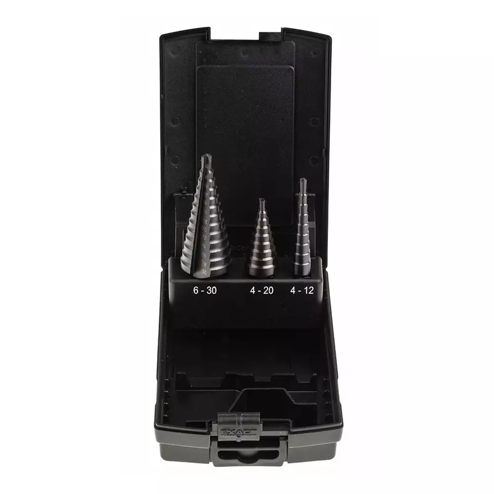 EXACT 3-Piece Step Drill Bit Set for Metal 30 mm Max 4 mm Min HSS Bits, 50071