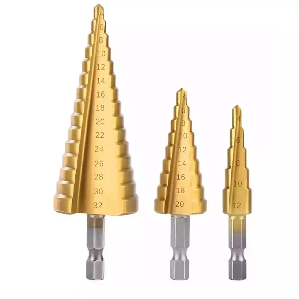 DY TOOLS Step Drill Bit High Speed Steel 2 Flutes Titanium Nitride Finish Type (Pack of 3)