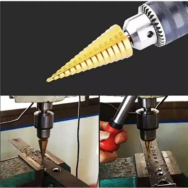 DY TOOLS Step Drill Bit High Speed Steel 2 Flutes Titanium Nitride Finish Type (Pack of 3)