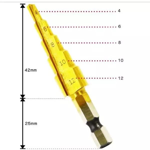 DY TOOLS Step Drill Bit High Speed Steel 2 Flutes Titanium Nitride Finish Type (Pack of 3)