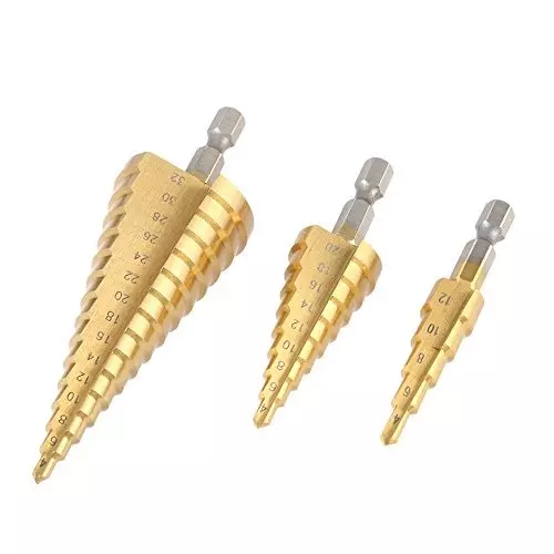 Generic Hex Shank HSS Titanium Coated Straight Flute Stepped Drill Bits (Pack of 3 Pcs)