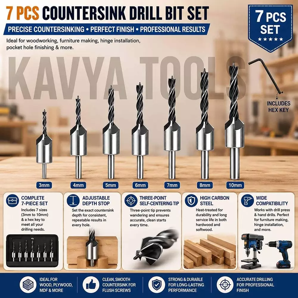 dy-tools-drill-bit-kit-with-hex-key-7-pcs-drill-bit-1-pc--hex-key-silver-high-speed-steel-3-4-5-6-7-8-10-mm