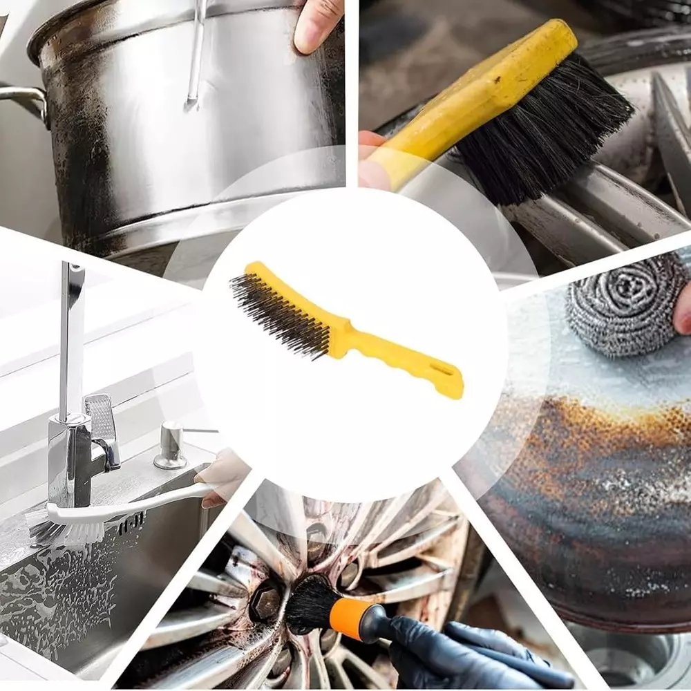 Jawsons Heavy Duty Hand Wire Brush Carbon Steel with Ergonomic Handle for Rust, Paint and Corrosion Removal