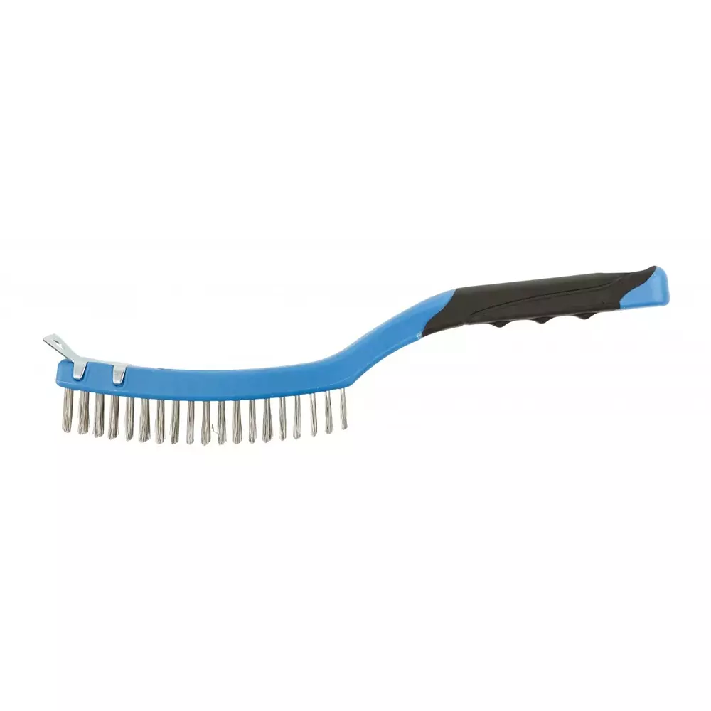 Hogert Technik INOX Steel Wire Brush With a Scraper, 3x19 Socket Arrangement and 340 mm Total Length, HT3B634