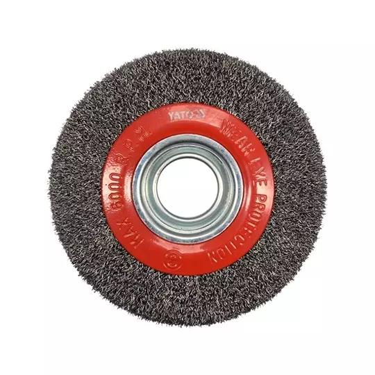 Yato Crimped Wire Brush 150 mm Diameter and 32 mm Bore Size for Working on Metal & Stainless Steel, YT-47554