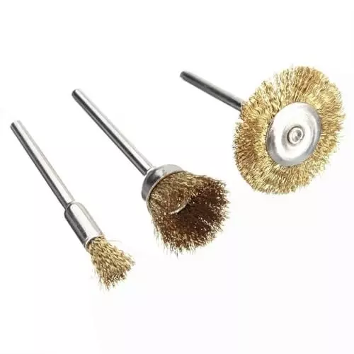 GENERIC Brass Wire Brush Polishing Tool Set 2.35 mm Shank Diameter Alloy Steel, Brass (3 Pcs Set)