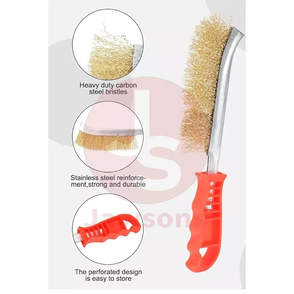 Jawsons Hand Wire Brush 25 cm (10 inch) Stainless Steel Bristles with Ergonomic Non-Slip Plastic Handle