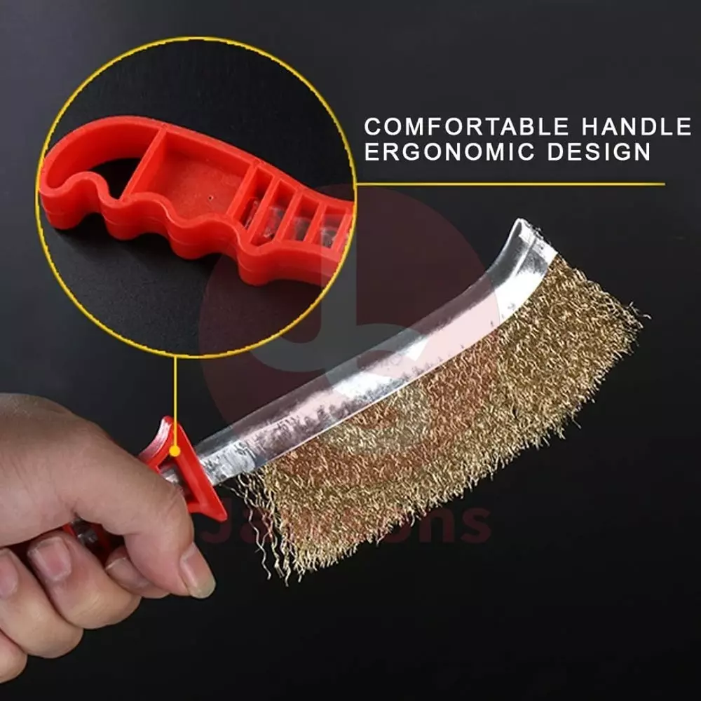 Jawsons Hand Wire Brush 25 cm (10 inch) Stainless Steel Bristles with Ergonomic Non-Slip Plastic Handle