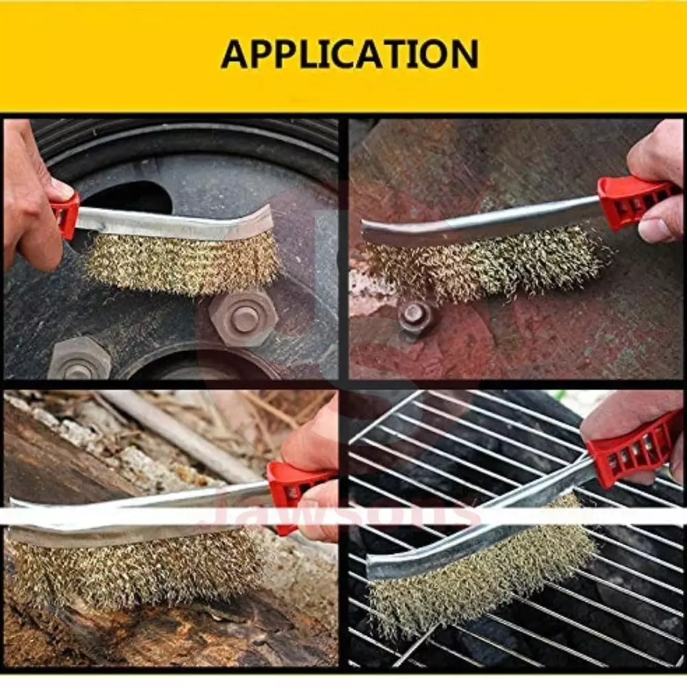 Jawsons Hand Wire Brush 25 cm (10 inch) Stainless Steel Bristles with Ergonomic Non-Slip Plastic Handle