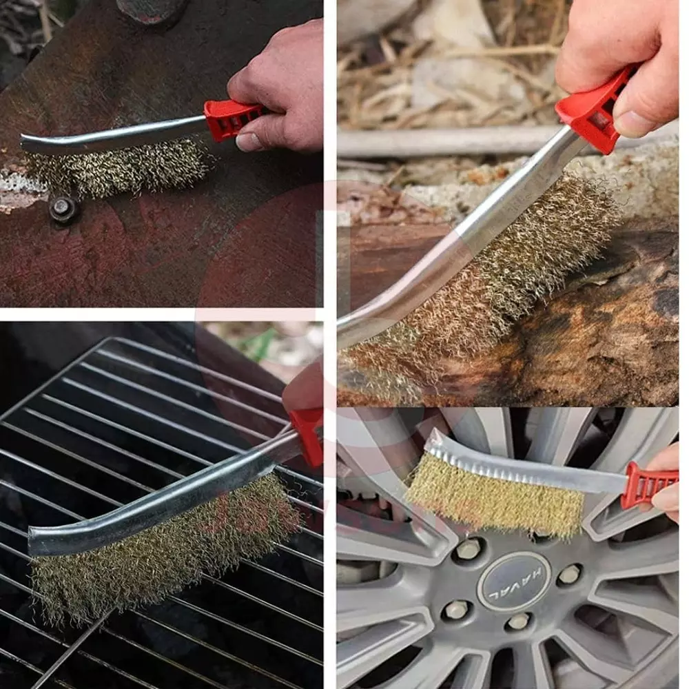 Jawsons Hand Wire Brush 25 cm (10 inch) Stainless Steel Bristles with Ergonomic Non-Slip Plastic Handle