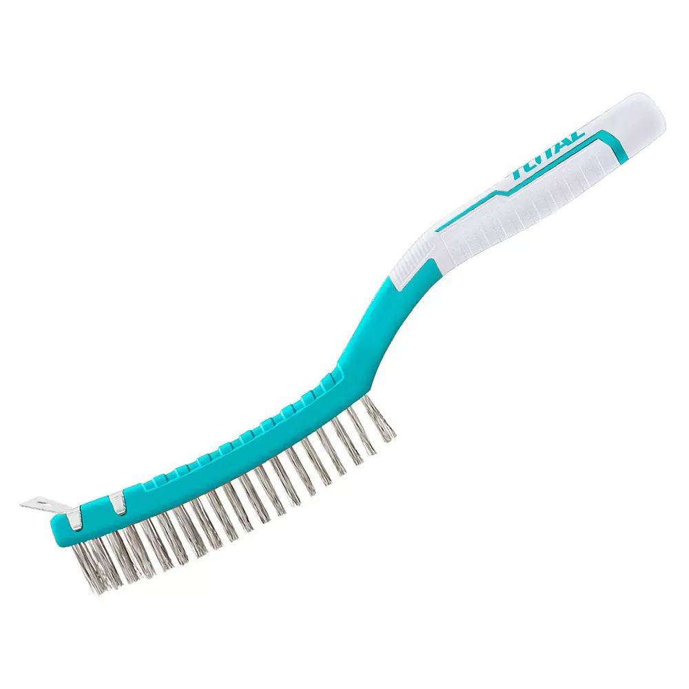 Total Wire Brush 340 mm Carbon Steel 3 Rows Plastic Handle, TAC38051
