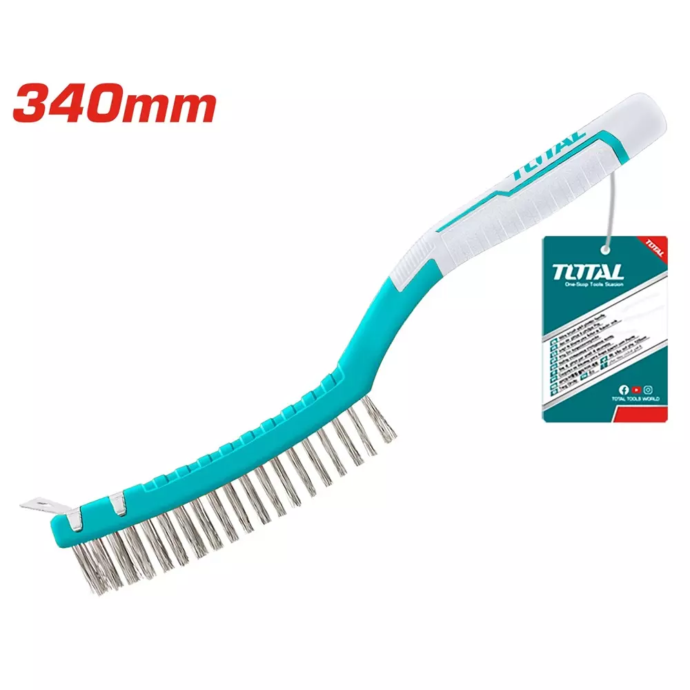 Total Wire Brush 340 mm Carbon Steel 3 Rows Plastic Handle, TAC38051