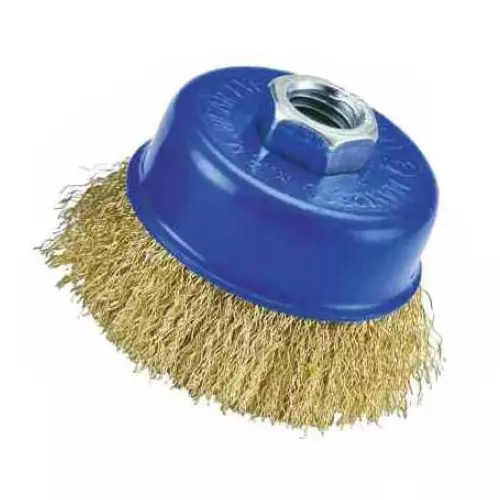OAYKAY Crimped Wire Cup Brush 4 inch (100 mm) Diameter and 70 Mn Wire Material for Cleaning Metal Surfaces, 5013.12