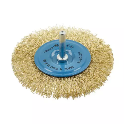 Hogert Technik Disc Brush with a Pin, 0.3 mm Brass Wire, 100 mm Diameter and 4500 RPM, HT7D712
