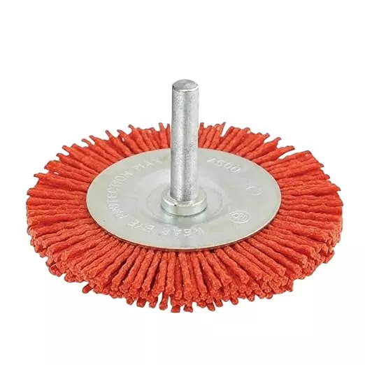 BRUSH HOUSE Circular Brush With 1/4 inch (6.35 mm) Shaft Crimped Wire Nylon Bristles, 3 inch (75 mm) Diameter and 4500 RPM Speed