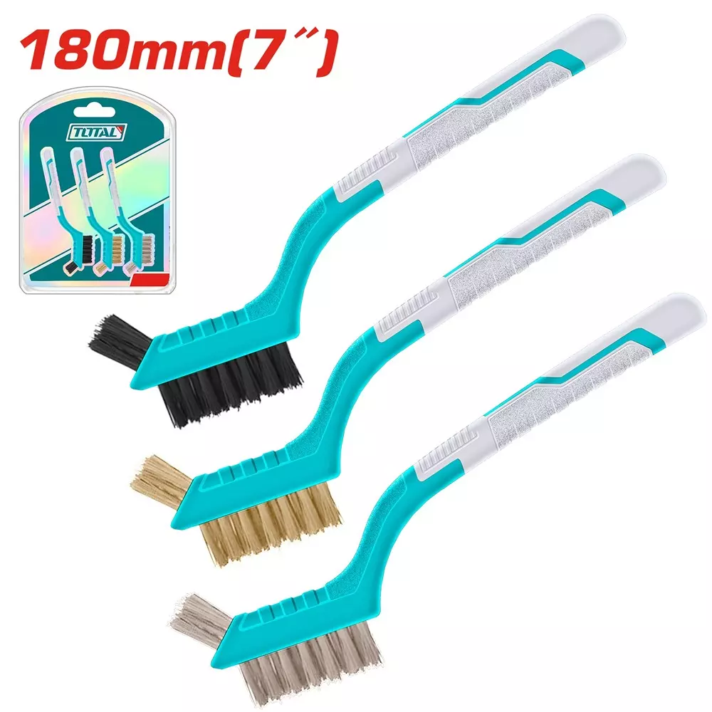 Total Abrasive Brush Set 180 mm (7 inch) Nylon, Brass, Wire Bristle, TAC38033 (Set of 3 Pcs)