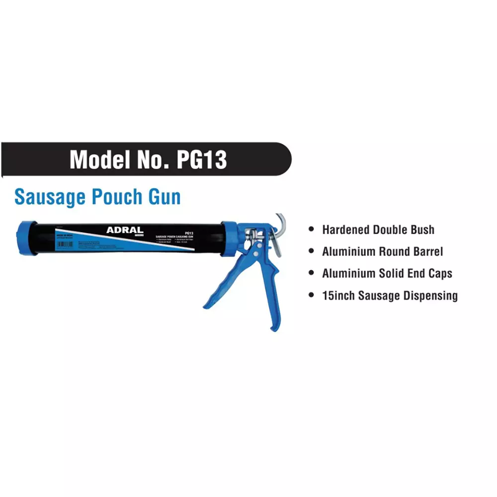 ADRAL Sausage Pouch Caulking Gun Blue 38 cm Aluminium Round Barrel for Industrial Use, PG13