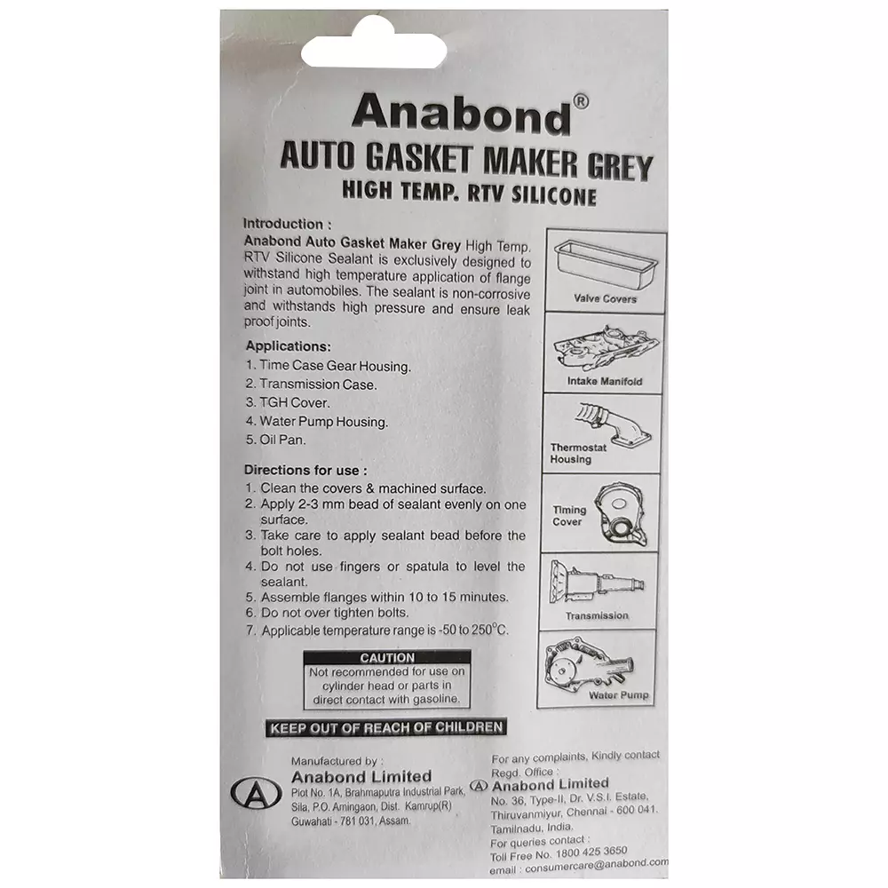 Anabond RTV Gasket Maker 85 g Tube Silicone Blue Gel for Engine Assembly and Repairs