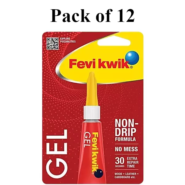 Fevikwik Gel Instant Adhesive 3 g Tube for Wood, Cardboard, Plastic, Metal, Rubber etc (Pack of 12)