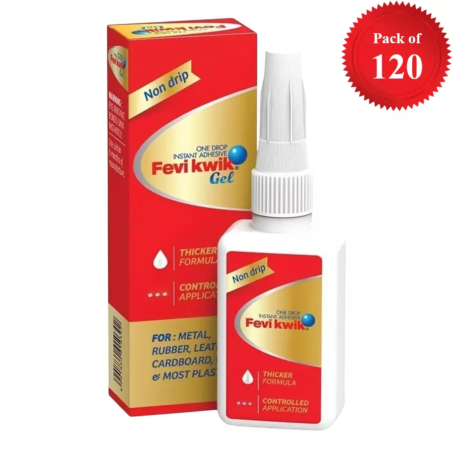 Fevikwik Gel Instant Adhesive 20 g Bottle for Wood, Cardboard, Plastic, Metal, Rubber etc (Pack of 120)