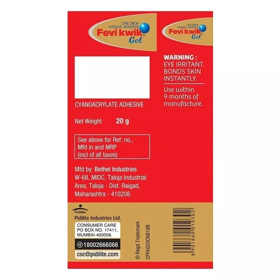 Fevikwik Gel Instant Adhesive 20 g Bottle for Wood, Cardboard, Plastic, Metal, Rubber etc (Pack of 120)