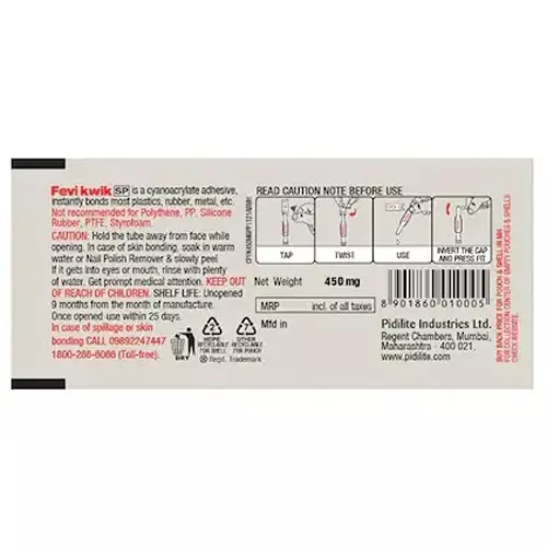 Fevikwik GP Instant Adhesive 450 mg Tube for Wood, Cardboard, Plastic, Metal, Rubber etc (Pack of 1680)