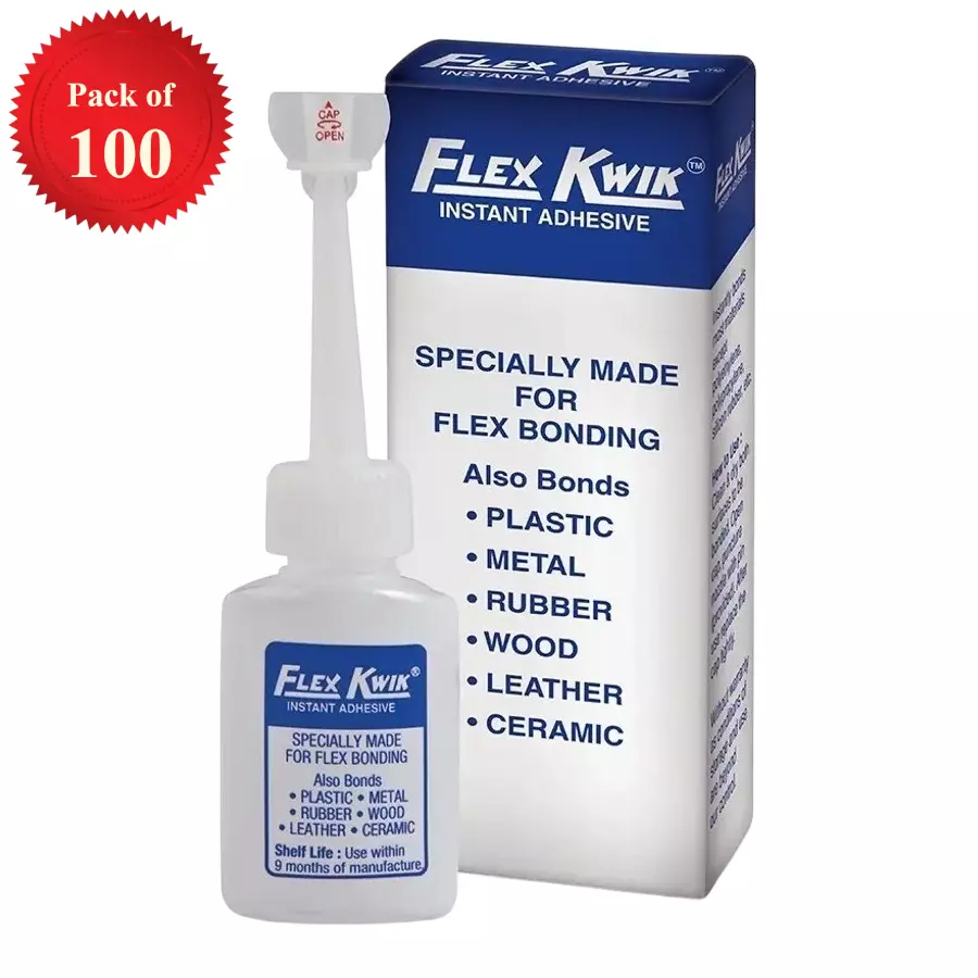 Flex Kwik Instant Adhesive 20 g Bottle for Plastic, Metal, Rubber, Wood, Leather, Ceramic (Pack of 100)