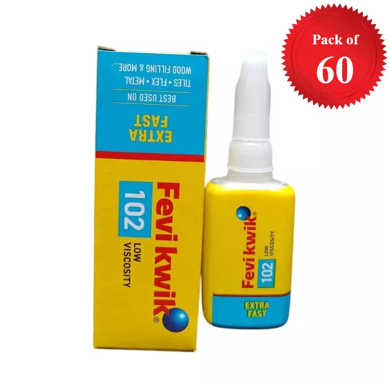 Fevikwik 102 Instant Adhesive 20 g Bottle for Plastic, Metal, Rubber, Wood, Leather, Ceramic (Pack of 60)